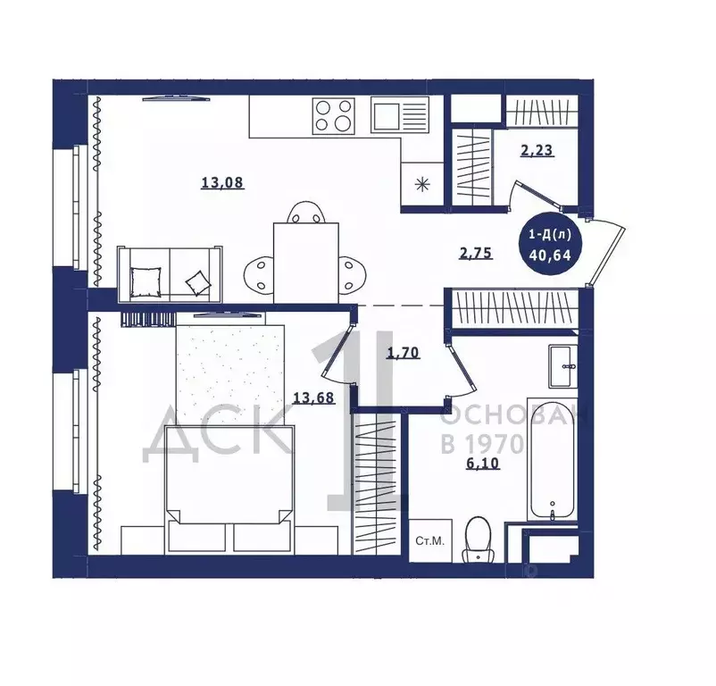 1-к кв. Ханты-Мансийский АО, Сургут Высоковольтная ул., 6/2 (40.64 м) - Фото 1