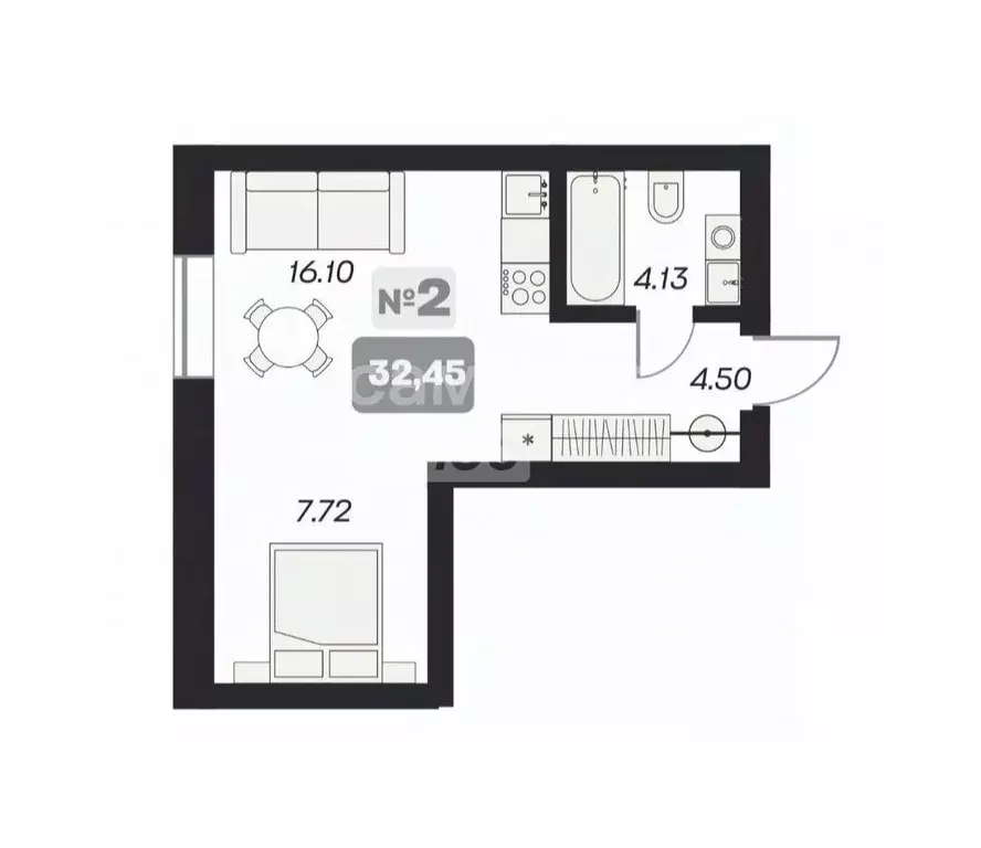 1-к кв. Новосибирская область, Новосибирск пл. Карла Маркса (32.45 м) - Фото 1