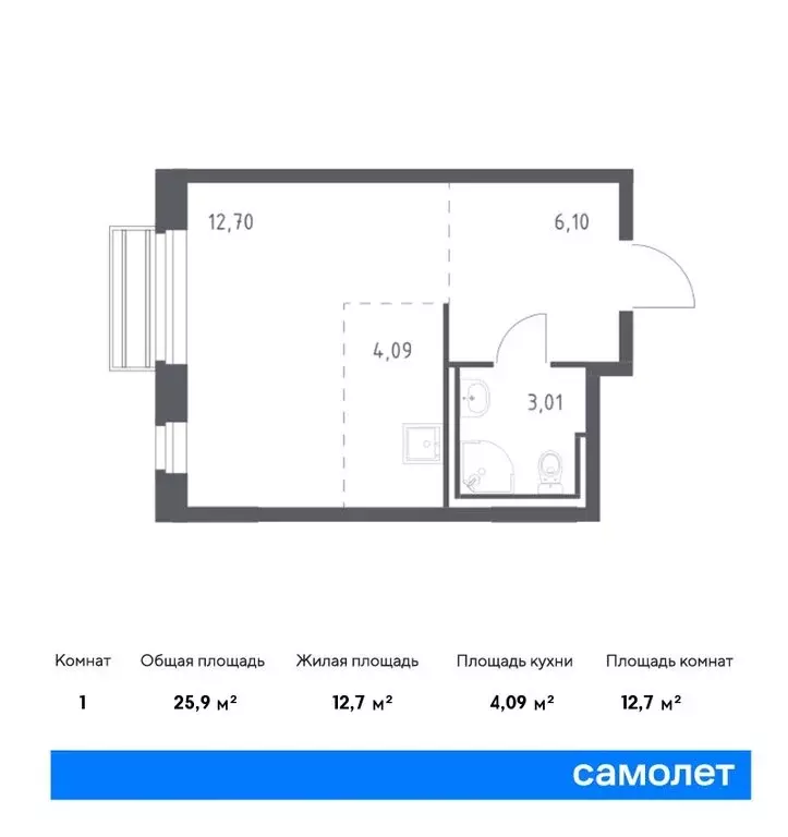 1-комнатная квартира: село Лайково, 61 (43 м) - Фото 0