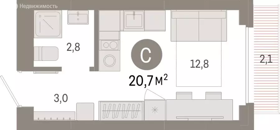 Квартира-студия: Новосибирск, квартал Лебедевский (20.7 м) - Фото 1