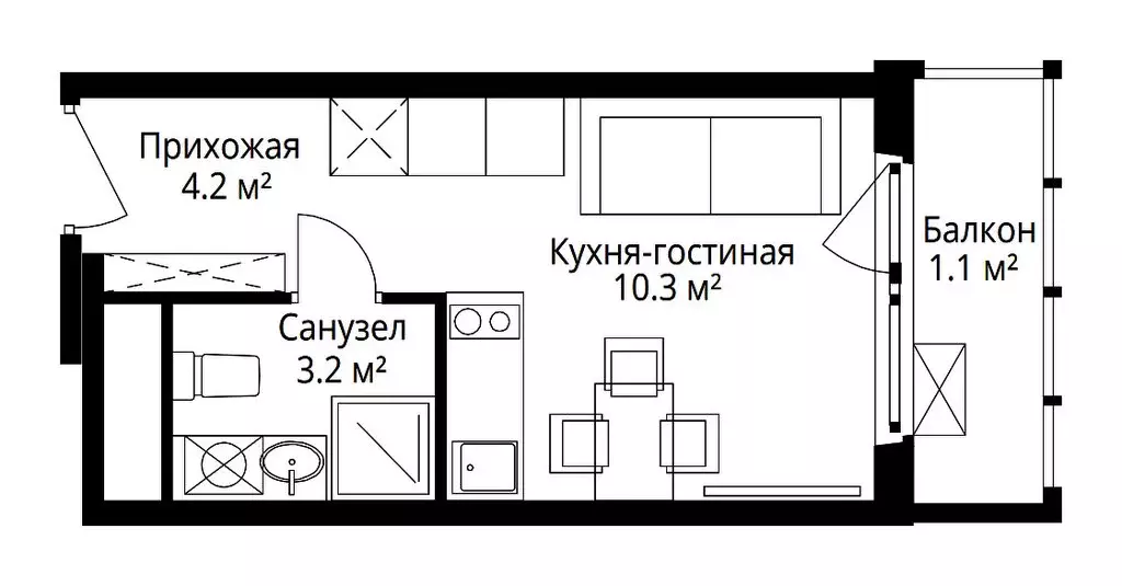 Квартира-студия: деревня Сапроново, микрорайон Купелинка, квартал ... - Фото 2