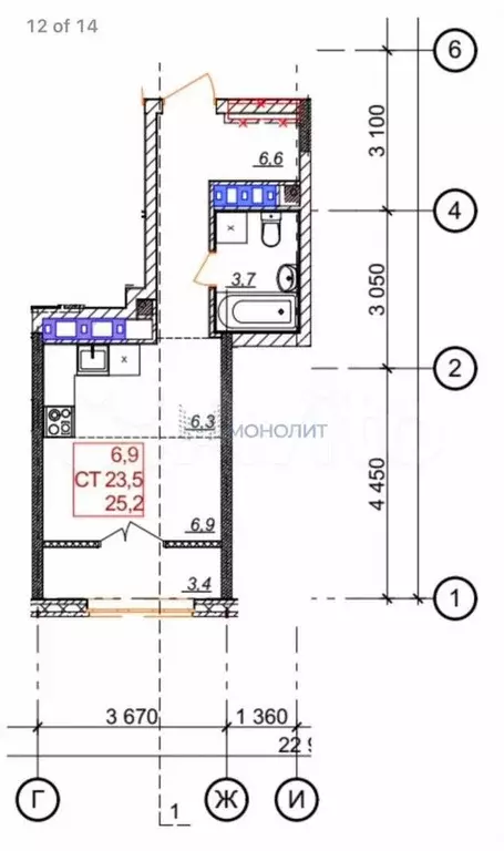 Квартира-студия, 27 м, 22/25 эт. - Фото 0