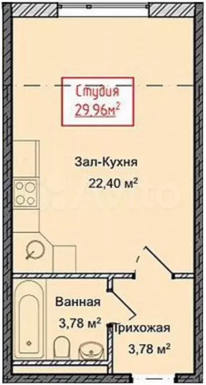 Квартира-студия, 30 м, 9/13 эт. - Фото 1