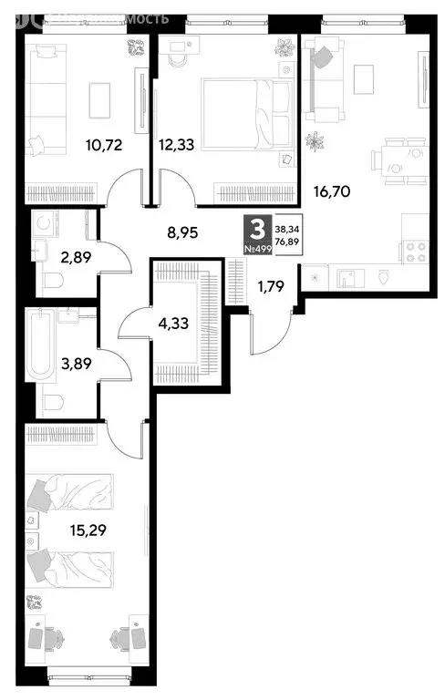 3-комнатная квартира: Калуга, улица Болдина, 22/1 (76.89 м) - Фото 0