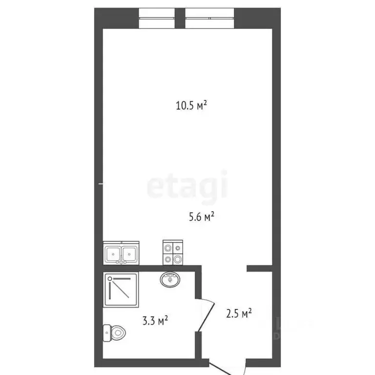 Студия Тюменская область, Тюмень Полевая ул., 117к8 (21.9 м) - Фото 1