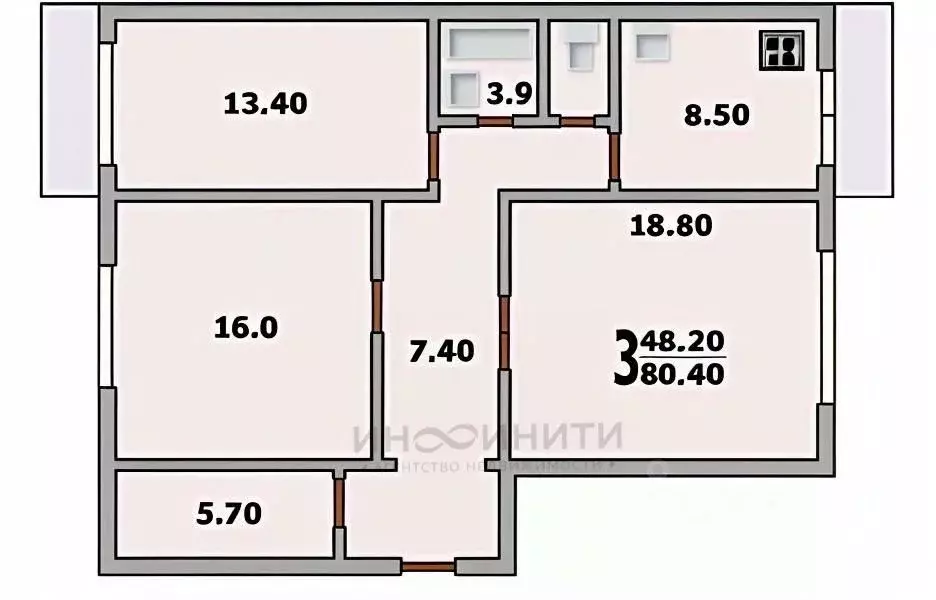 3-к кв. Москва Братеевская ул., 33К2 (80.3 м) - Фото 1