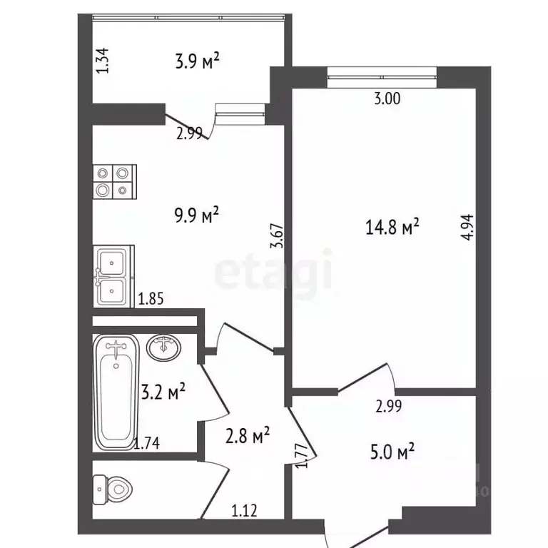 1-к кв. Тюменская область, Тюмень ул. Николая Зелинского, 19 (36.5 м) - Фото 2
