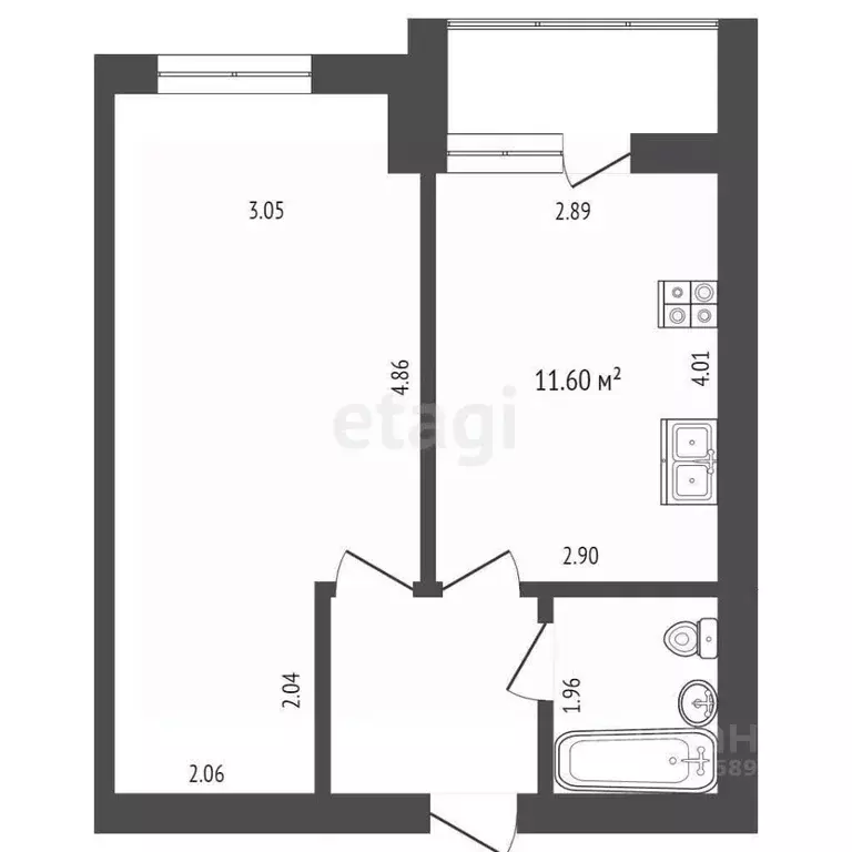 1-к кв. Вологодская область, Вологда ул. Гагарина, 12 (39.3 м) - Фото 2