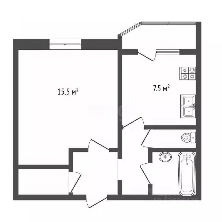 1-к кв. Москва Новороссийская ул., 25К1 (33.8 м) - Фото 2