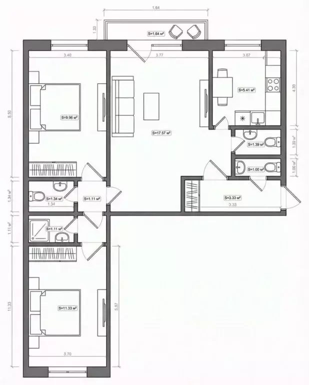 3-к кв. Башкортостан, Уфа ул. Рихарда Зорге, 21 (54.0 м) - Фото 2