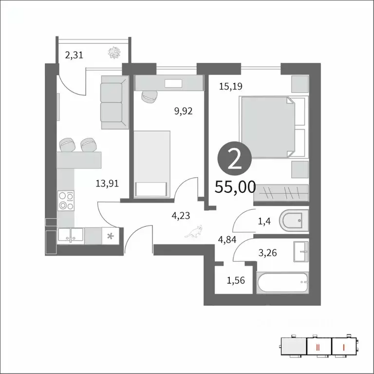 2-к кв. Смоленская область, Гагарин ул. Строителей, 127 (55.0 м) - Фото 0