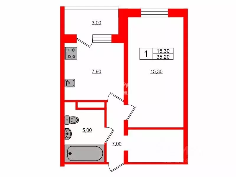 1-к кв. Санкт-Петербург ул. Композиторов, 12Б (35.2 м) - Фото 1