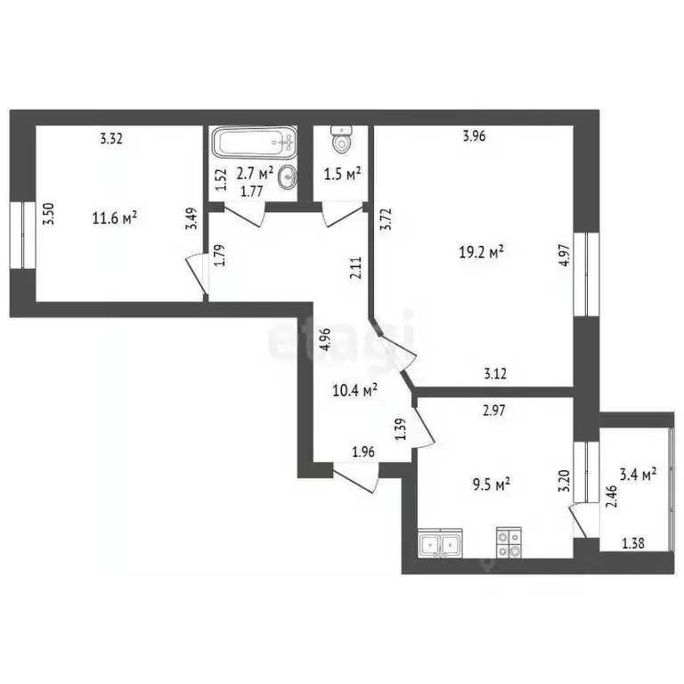 2-к кв. Башкортостан, Стерлитамак ул. Строителей, 2 (54.9 м) - Фото 0