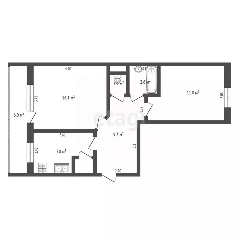 2-к кв. Калужская область, Юхнов Пролетарский пер., 10 (49.6 м) - Фото 2