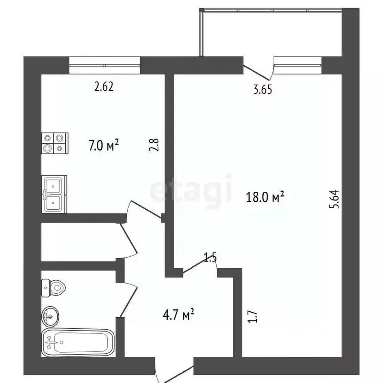 1-к кв. Крым, Симферополь ул. Маршала Василевского (34.1 м) - Фото 2