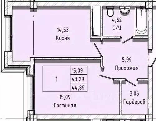 1-к кв. Кабардино-Балкария, Нальчик Московская ул., 14 (44.89 м) - Фото 1
