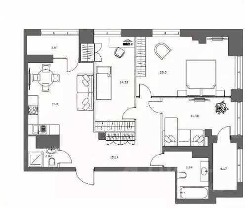 3-к кв. Нижегородская область, Нижний Новгород Артельная ул., 15к1 ... - Фото 2