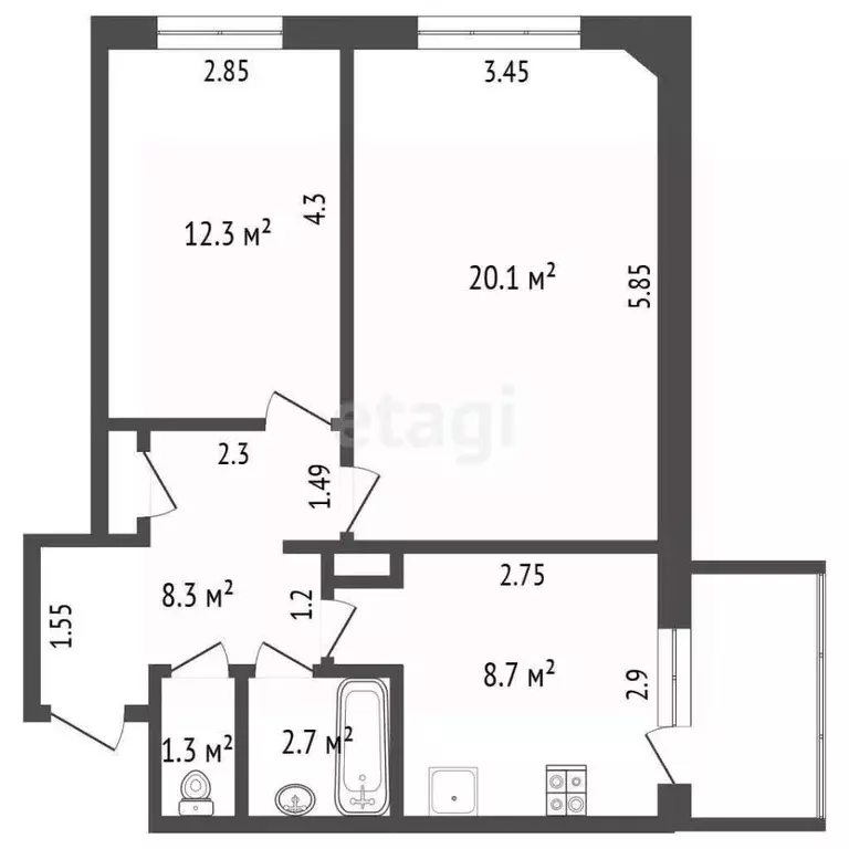 2-к кв. Саха (Якутия), Якутск 202-й мкр, 12 (49.4 м) - Фото 2
