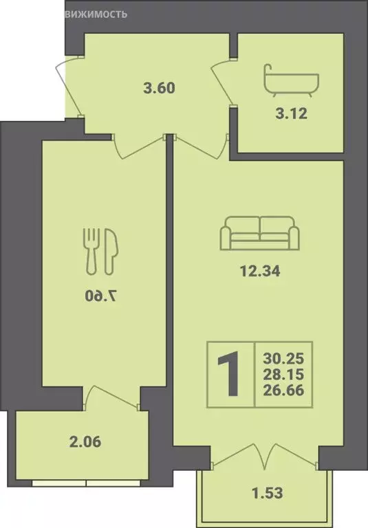 1-комнатная квартира: Пионерский, улица Гептнера, 17 (30.25 м) - Фото 0