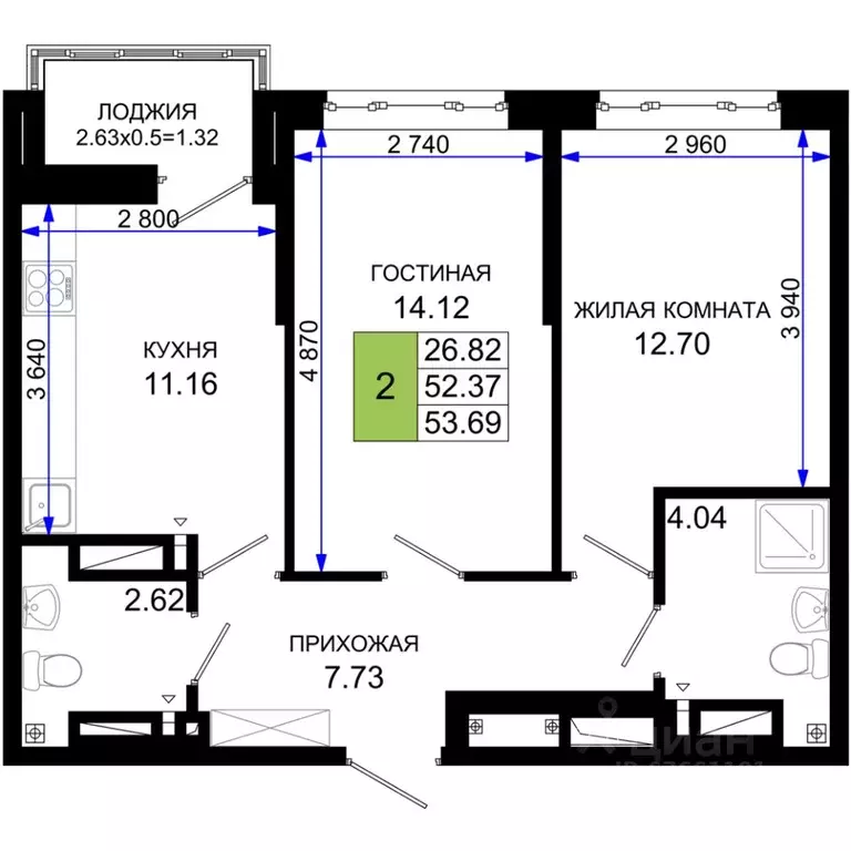 2-к кв. Ростовская область, Ростов-на-Дону Нефтекачка кв-л, Октябрь ... - Фото 1