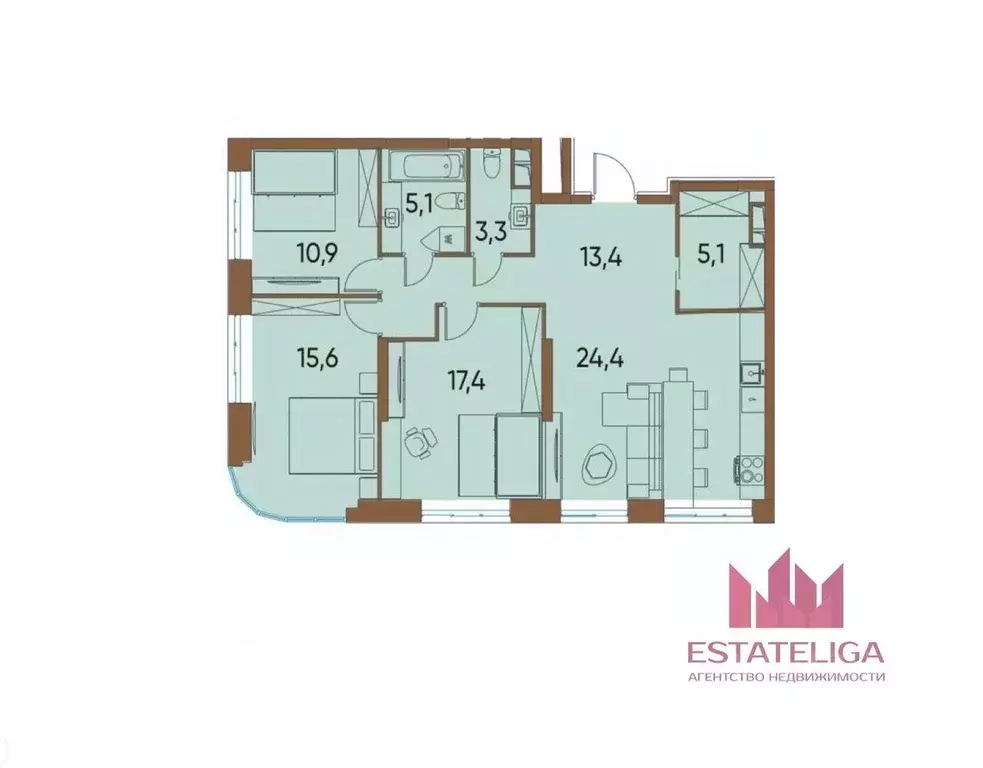 3-к кв. Москва ул. Нижние Мневники, 16к4 (97.0 м) - Фото 2