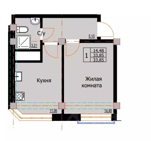 1-к кв. Ставропольский край, Ессентуки  (33.85 м) - Фото 0
