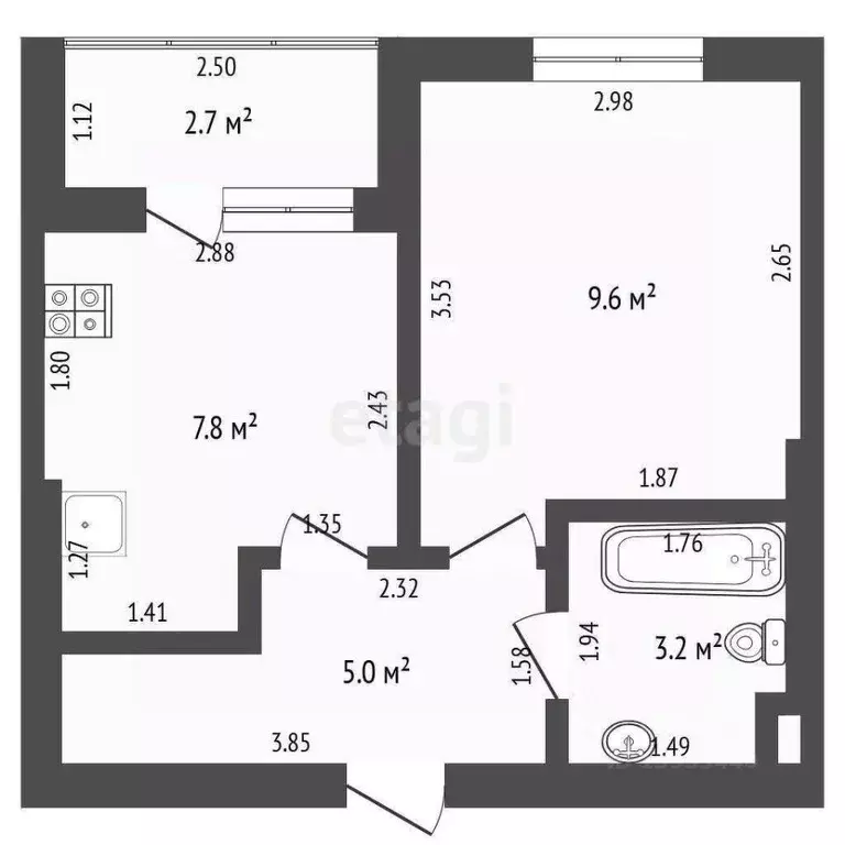 1-к кв. Тюменская область, Тюмень ул. Надира Сагдеева, 4 (26.88 м) - Фото 1