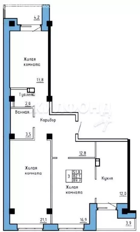 3-комнатная квартира: Абакан, улица Бограда, 160 (83.3 м) - Фото 0