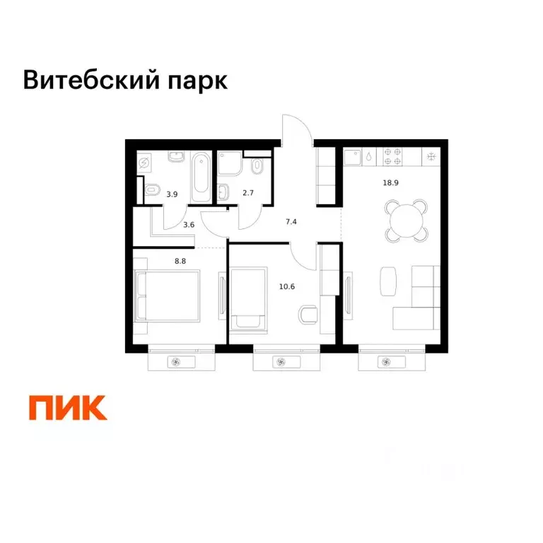 2-к кв. Санкт-Петербург Витебский Парк жилой комплекс (55.9 м) - Фото 1