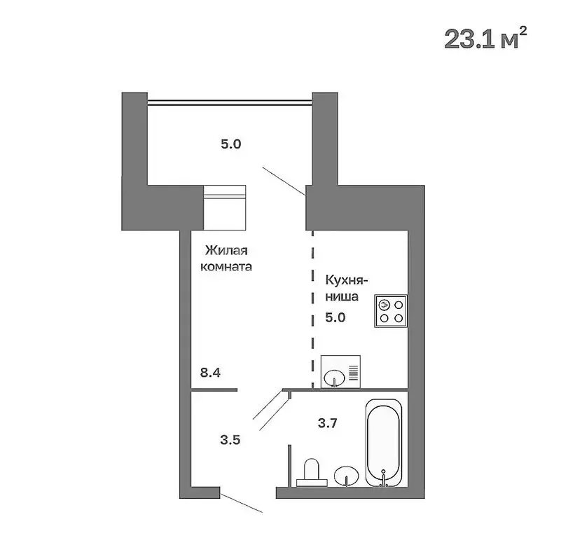 Квартира-студия: Благовещенск, улица Василенко, 7 (23 м) - Фото 1