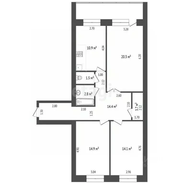 3-к кв. Саха (Якутия), Якутск ул. Кальвица, 2/3 (82.6 м) - Фото 1