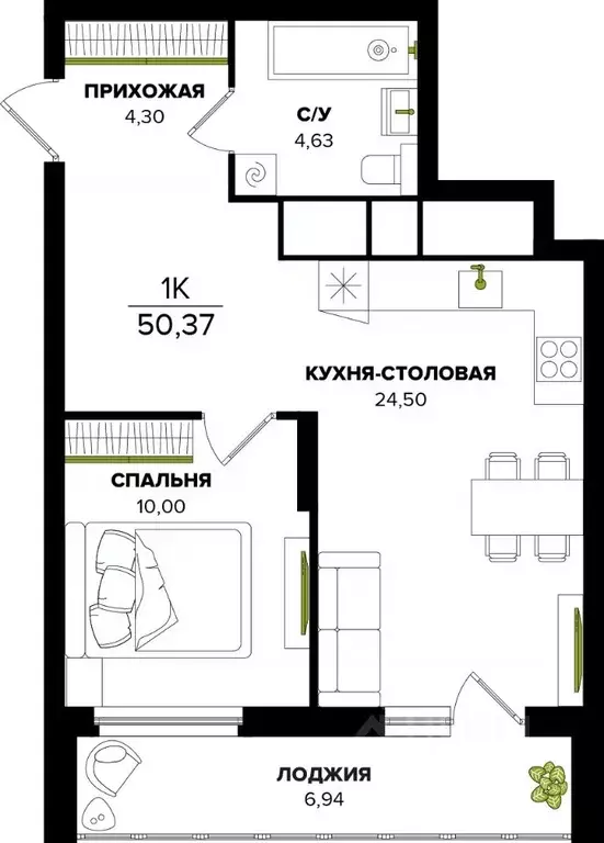 1-к кв. Тульская область, Тула  (50.37 м) - Фото 0