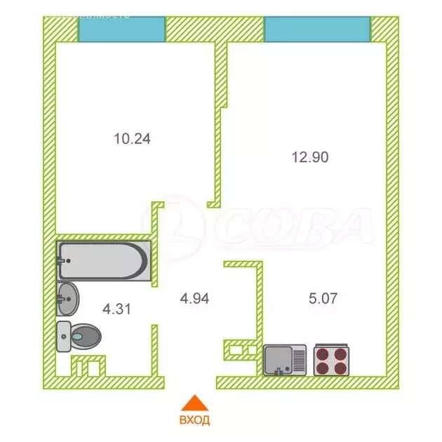 1-комнатная квартира: Тюмень, улица Первооткрывателей, 8 (38 м) - Фото 1