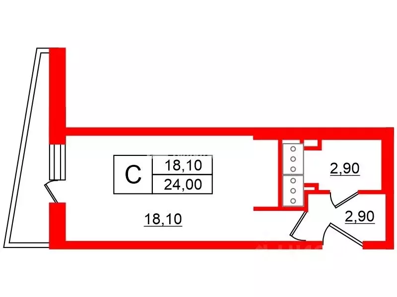 Студия Санкт-Петербург ул. Катерников, 7 (24.0 м) - Фото 1