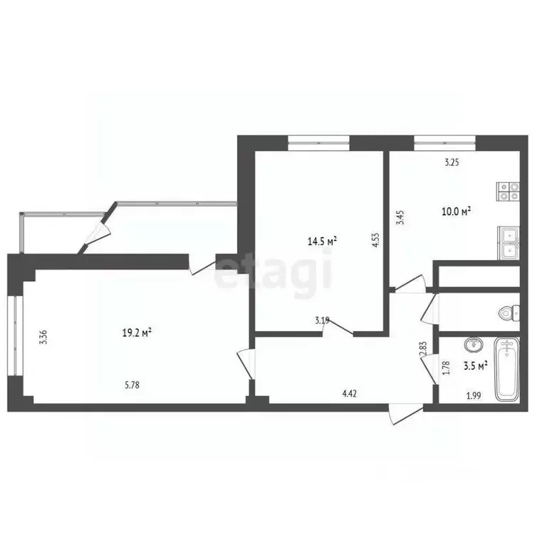 2-к кв. Белгородская область, Белгород ул. Шаландина, 5А (60.0 м) - Фото 2