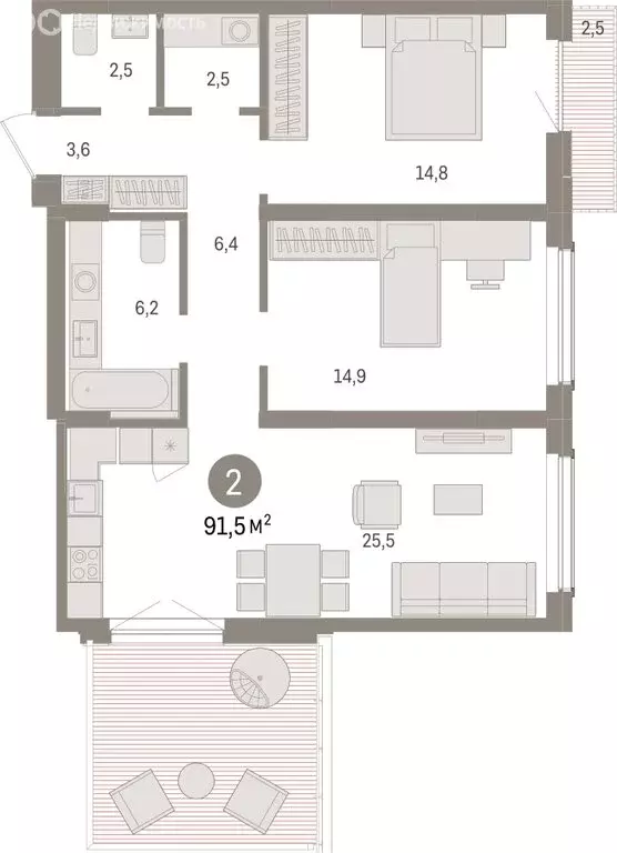 2-комнатная квартира: Новосибирск, улица Аэропорт (91.51 м) - Фото 1