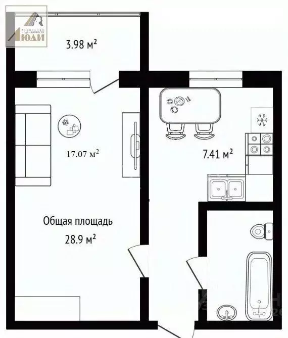 1-к кв. Новосибирская область, Новосибирск Ельцовская ул., 35 (29.0 м) - Фото 1