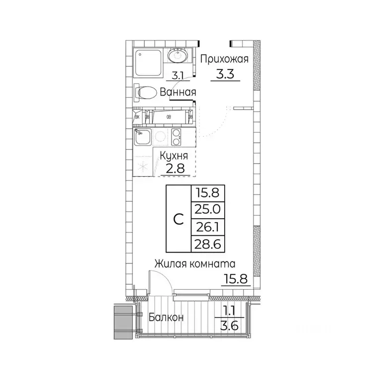 Студия Приморский край, Владивосток ул. Расула Гамзатова, 7к3 (28.6 м) - Фото 2