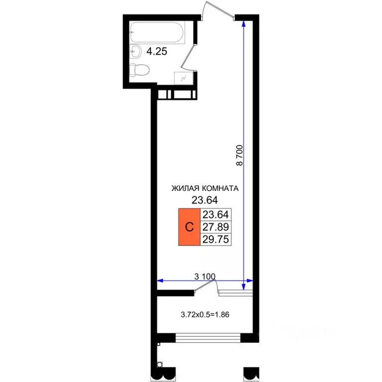 Студия Краснодарский край, Новороссийск ул. Григория Белькинда (29.75 ... - Фото 1
