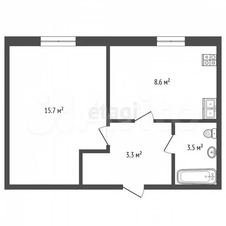 1-к. квартира, 30,5 м, 2/3 эт. - Фото 0