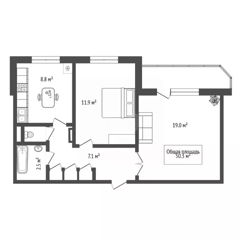 2-к кв. Новосибирская область, Новосибирск ул. Толстого, 3 (50.3 м) - Фото 2