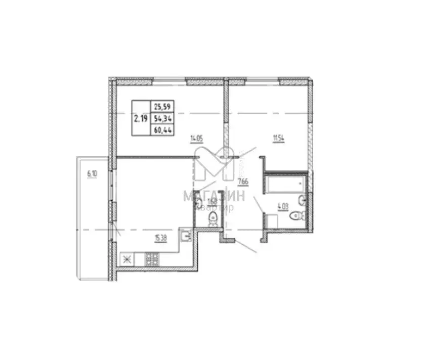 2-комнатная квартира: Бугры, Тихая улица, 5к3 (56.17 м) - Фото 0