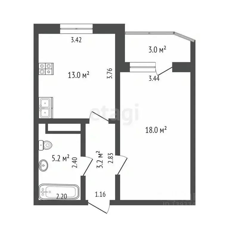 1-к кв. Тюменская область, Тюмень ул. Монтажников, 38 (39.6 м) - Фото 2
