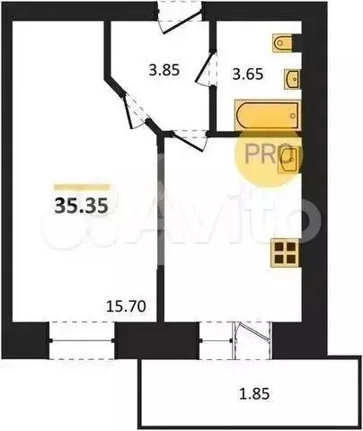 1-к. квартира, 35,4м, 5/9эт. - Фото 1