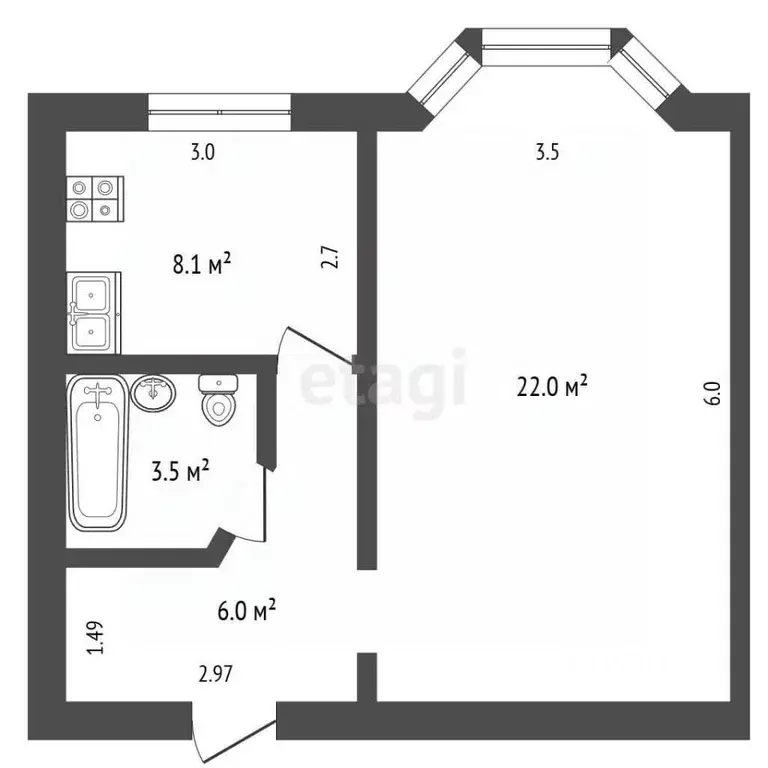 1-к кв. Ямало-Ненецкий АО, Новый Уренгой Надымская ул., 3 (39.6 м) - Фото 2