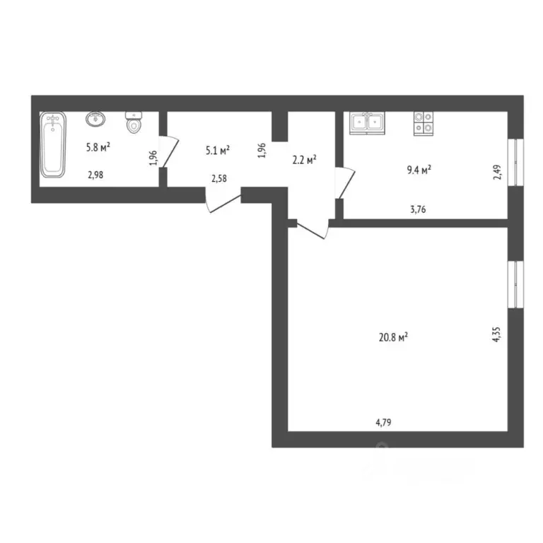 1-к кв. Тюменская область, Тюмень ул. Клары Цеткин, 29к5 (44.0 м) - Фото 1
