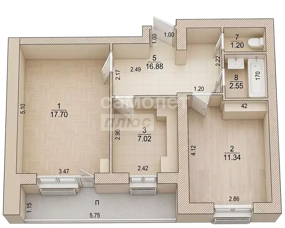 2-к кв. Ульяновская область, Ульяновск ул. Аблукова, 59/7 (48.4 м) - Фото 2
