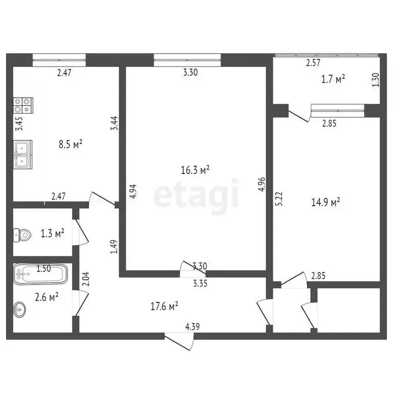 2-комнатная квартира: Стерлитамак, улица Артёма, 97Б (51.2 м) - Фото 0