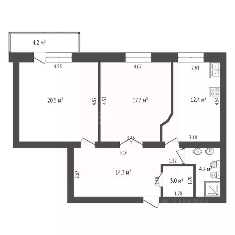 2-к кв. Тюменская область, Тюмень ул. Суходольская, 14 (72.1 м) - Фото 2
