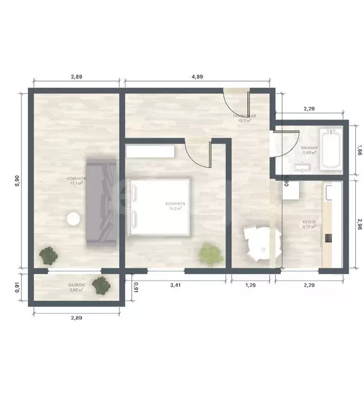 2-комнатная квартира: Казань, улица Красной Позиции, 15 (46 м) - Фото 1